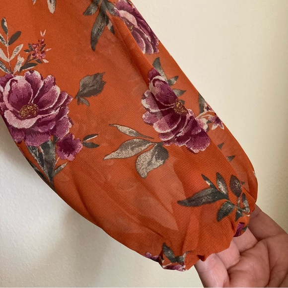 Speechless Floral Chiffon Dress Girls 12 Rust Orange Long Sleeve Lined - Picture 8 of 15